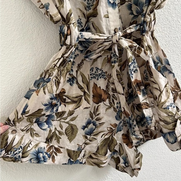 Zimmermann Aliane Floral Belted Linen Romper NWT - Picture 3 of 7